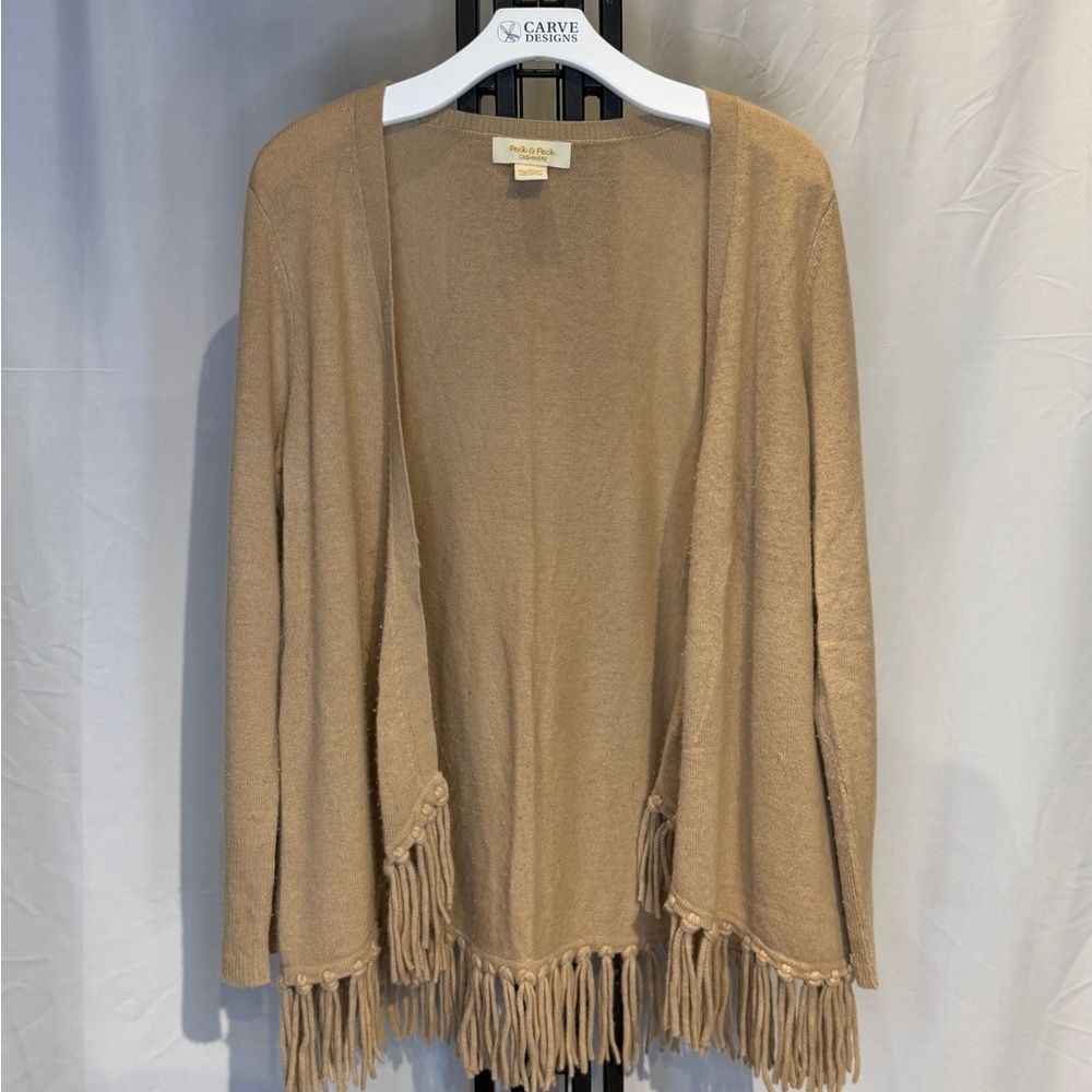 Peck & Peck Tan Fringe Open‎ Cardigan